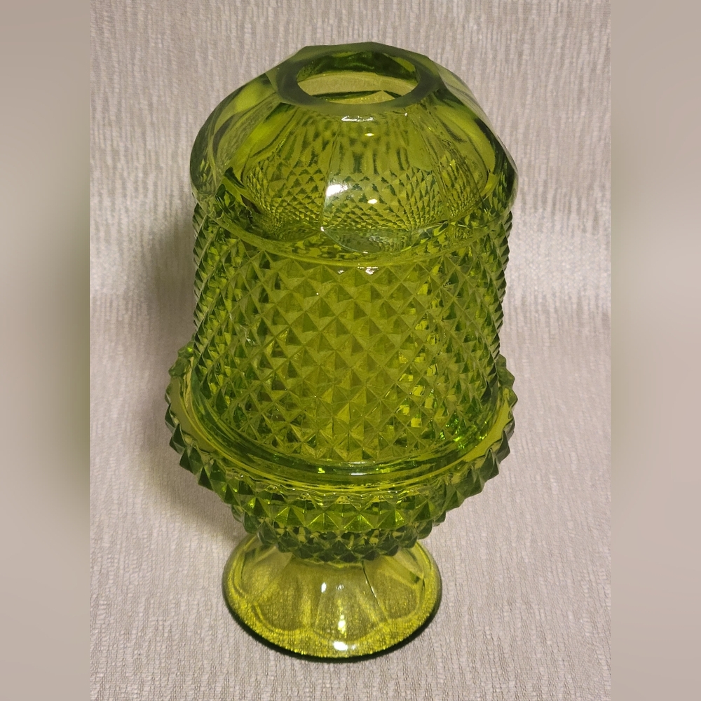 Vintage Green Viking Glass Diamond Point Fairy Lamp Candle Glimmer